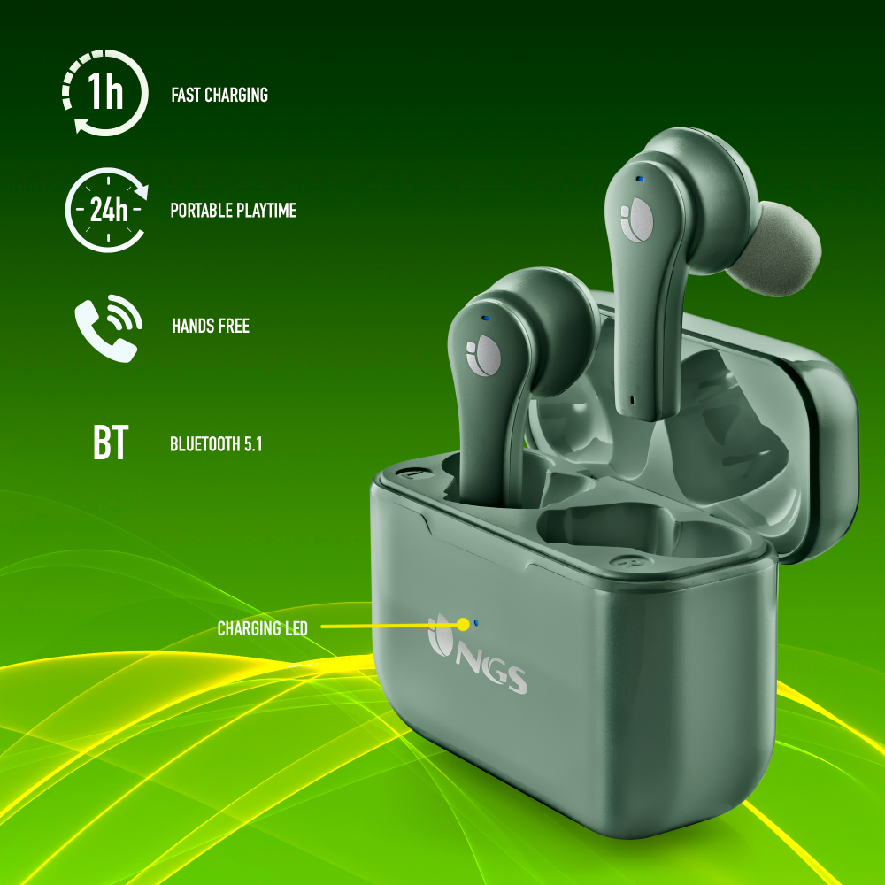 NGS ARTICA 24HR TWS EARBUDS BT 5.1 GREEN
