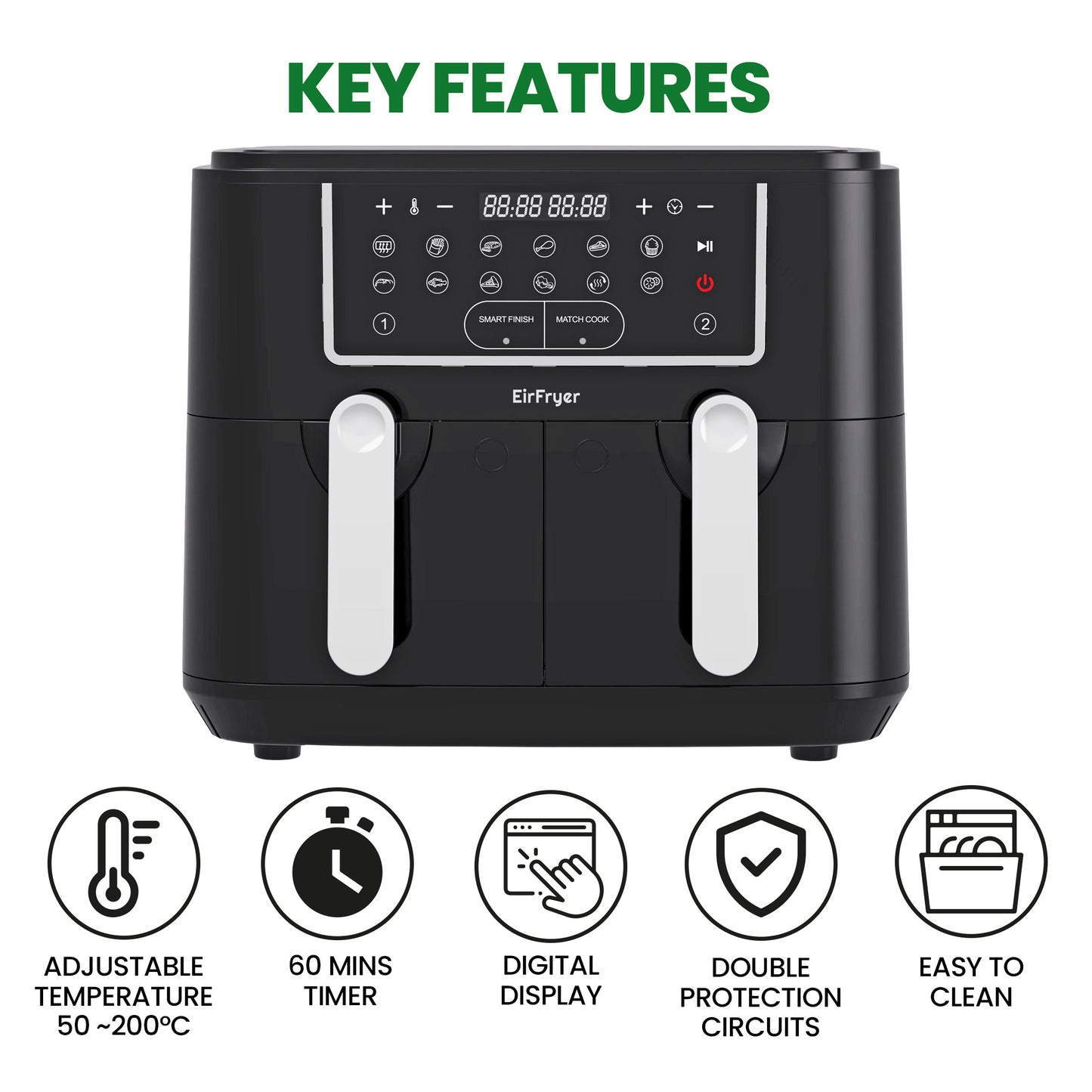 EirFryer 9L Dual Basket Air Fryer With Free Accessories