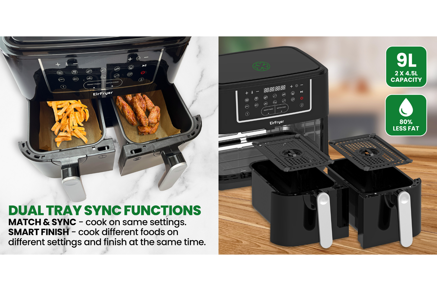 EirFryer 9L Dual Basket Air Fryer With Free Accessories