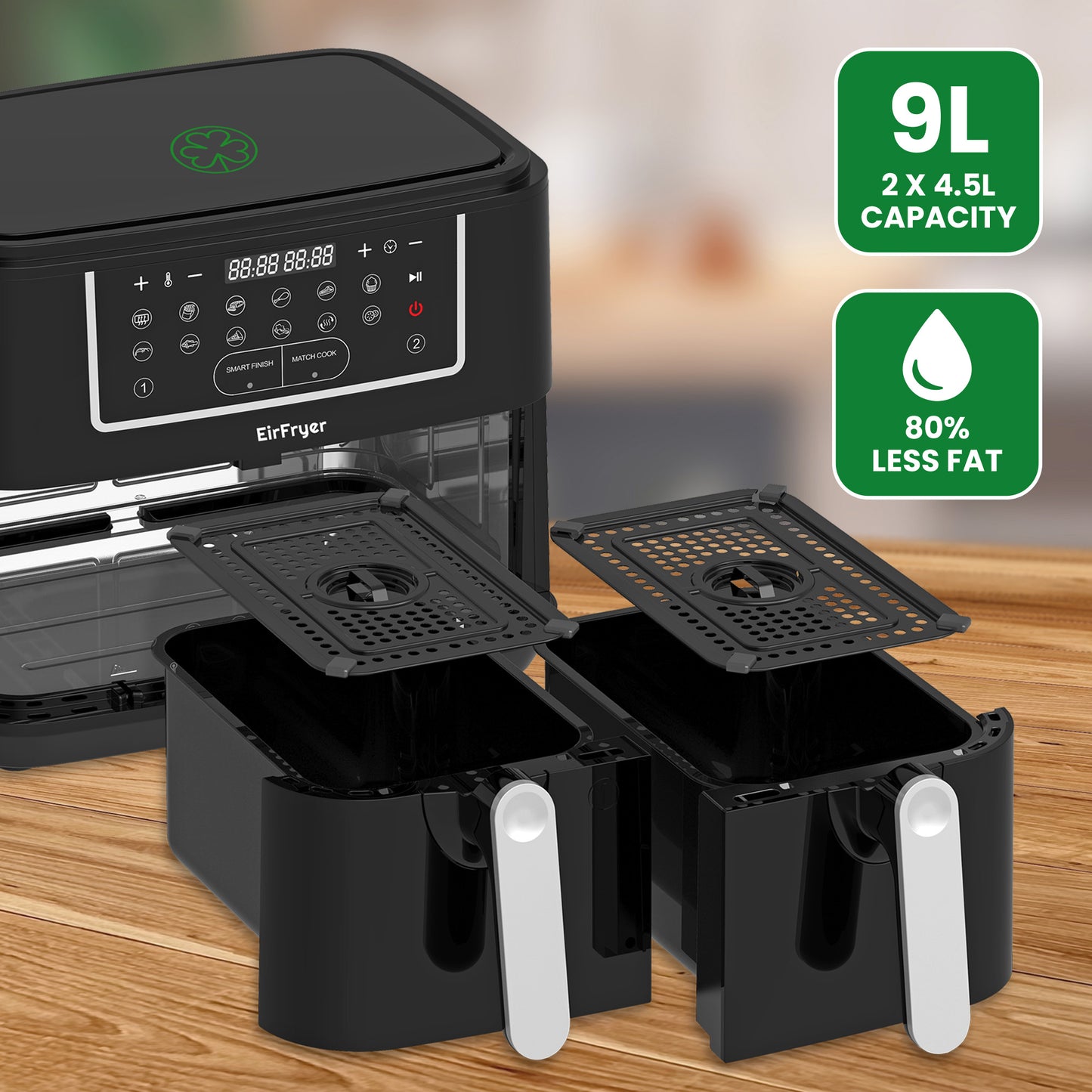 EirFryer 9L Dual Basket Air Fryer With Free Accessories