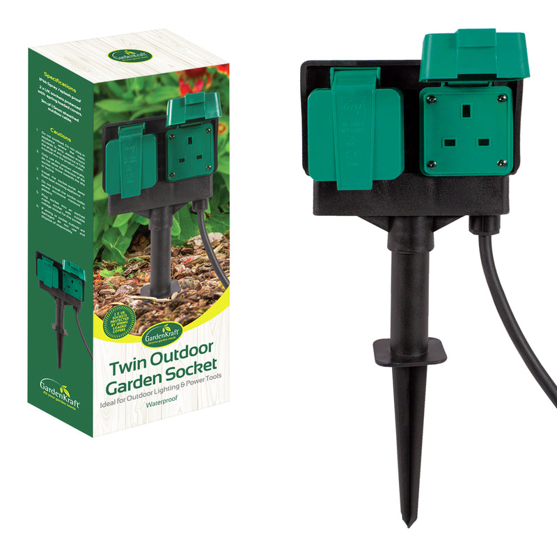 Twin Outdoor Garden Socket Cable 3M