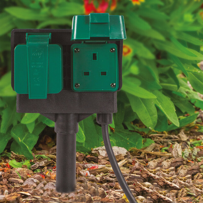Twin Outdoor Garden Socket Cable 3M