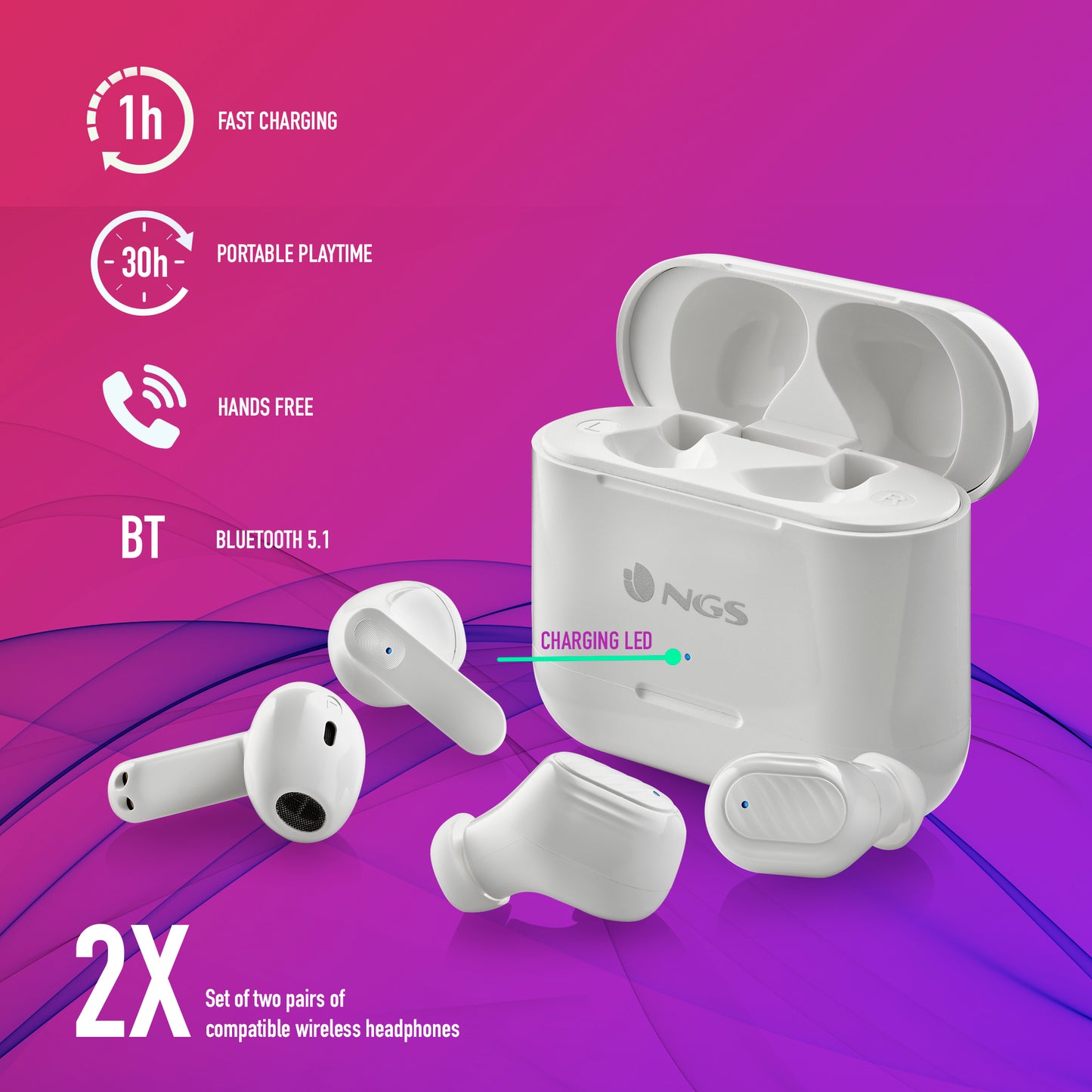 NGS TWS DUO 30HR 4 EARPODS WHITE